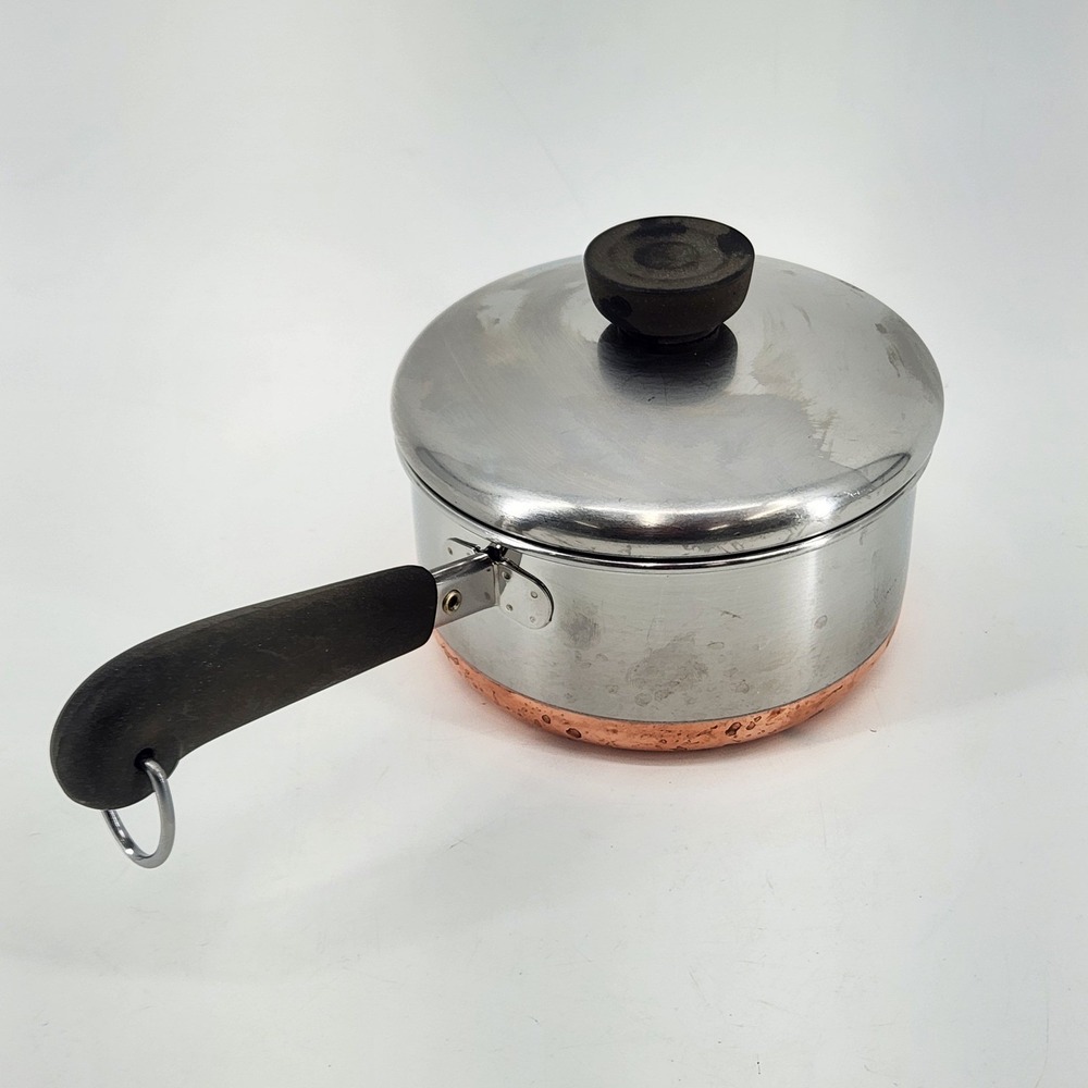 Vintage Revere Ware 1 Qt Copper Bottom Saucepan with Lid Stainless Steel USA 84